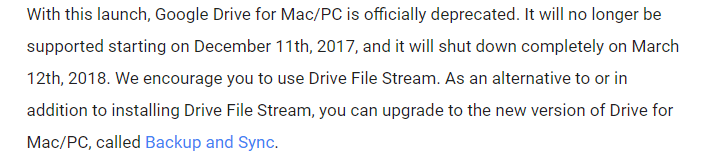 google drive for mac/pc is going away soon?
